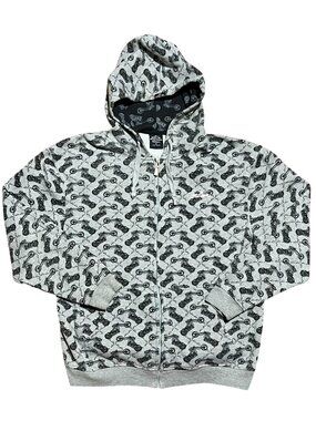 Orange County Choppers Y2K Motorcycle AOP Full Zip Gray Hoodie, Men's XL